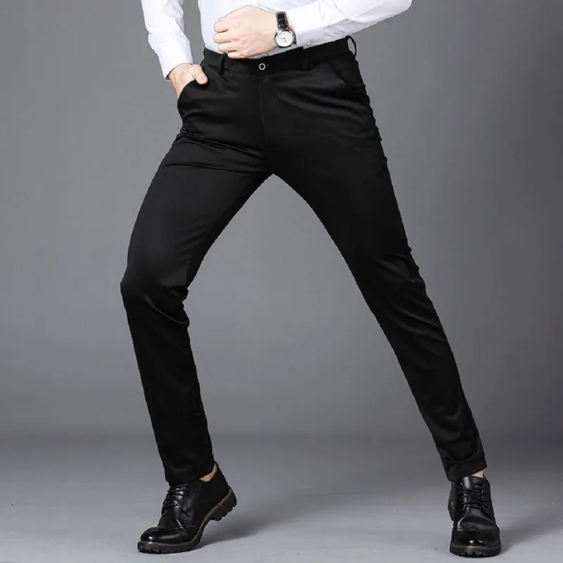 Men's Casual Pants Autumn Winter  Leisure Pants High Elasticity Loose Straight Solid Color Patchwork Button Adult Men's Clothing