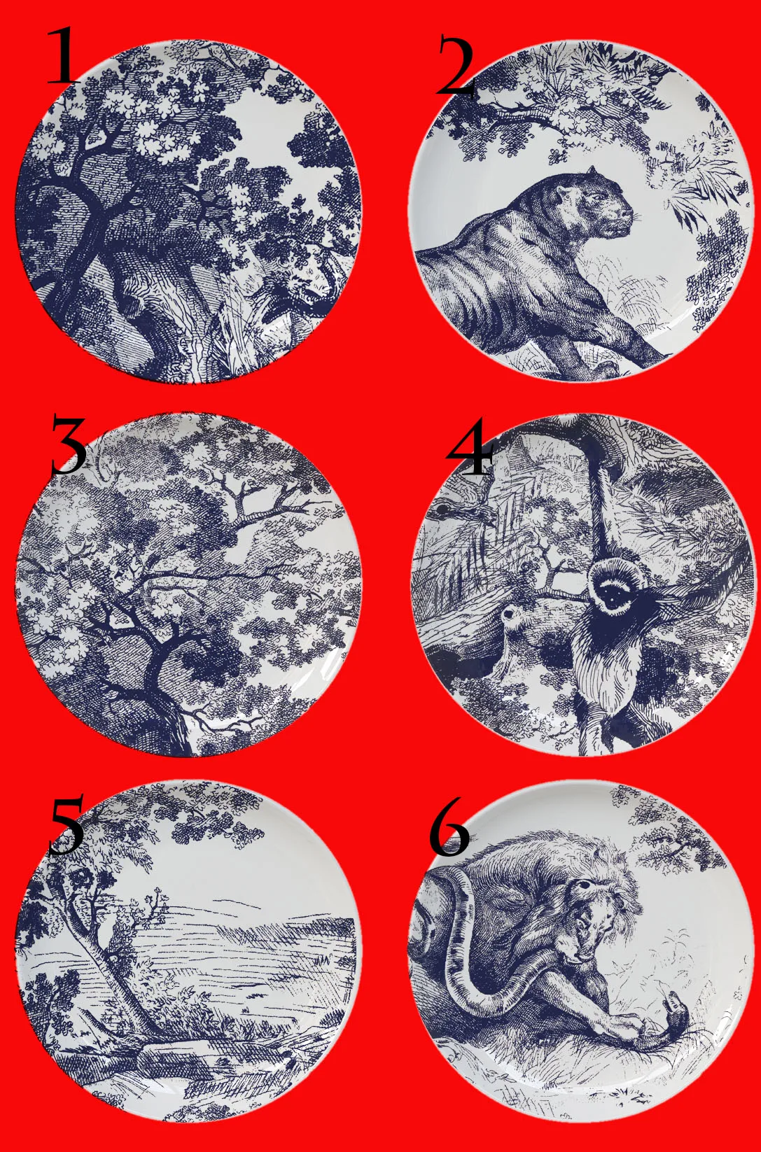 Ceramic Decorative Plate Blue Iru Sketch Tiger Circular Shape Tableware Restaurant Dessert Tray Home Bedroom Art Hanging Plate 6