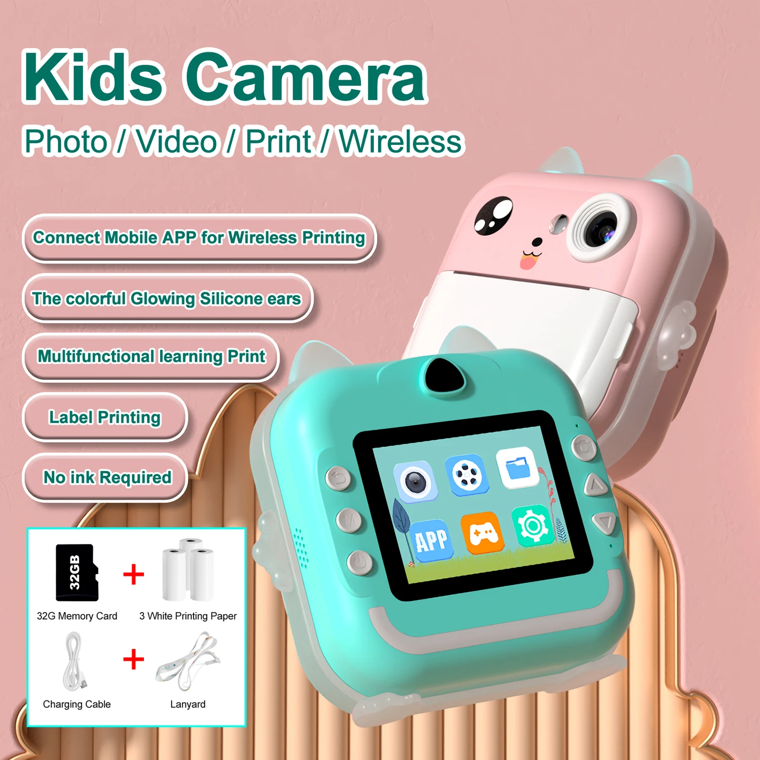 Q5KidsCameraInstantPrintPhotoChildrenInklessMiniPrinter