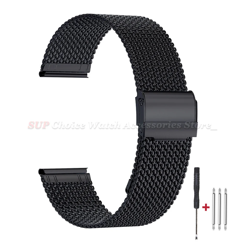 Premium Milanese Mesh Stainless Steel Watchband with Folding Buckle - Universal Strap, 16mm-20mm