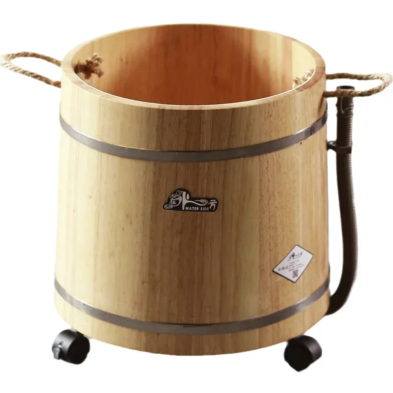 Cypress Wood Foot Soak Bucket Tall Calf Immersion Tub with Gravity Drainage Relaxing Wooden Spa for Home Massage Therapy