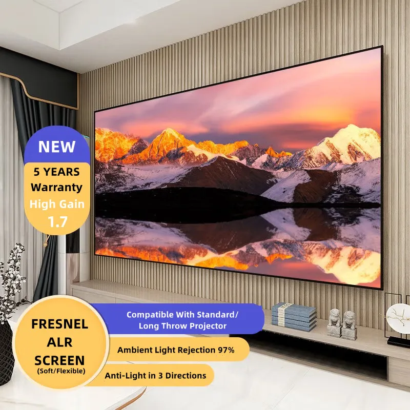 2023 New 100'' 120'' 16:9 8K/4K Optical ALR Ambient Light Rejection Fixed Frame Fresnel Screen For Standard/Long Throw Projector