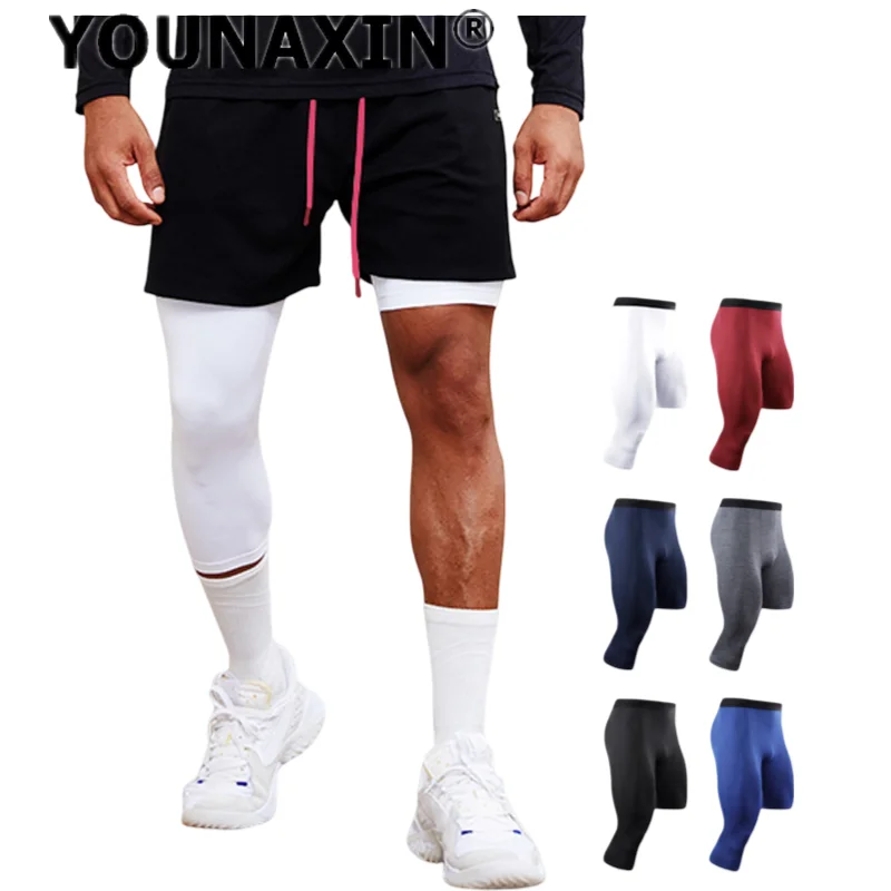 Men Basketball Tight One Leg Cropped Pants Leggings Quick-drying Exercise Running Fitness Gym Training Pants M L XL 2XL 3XL 4XL