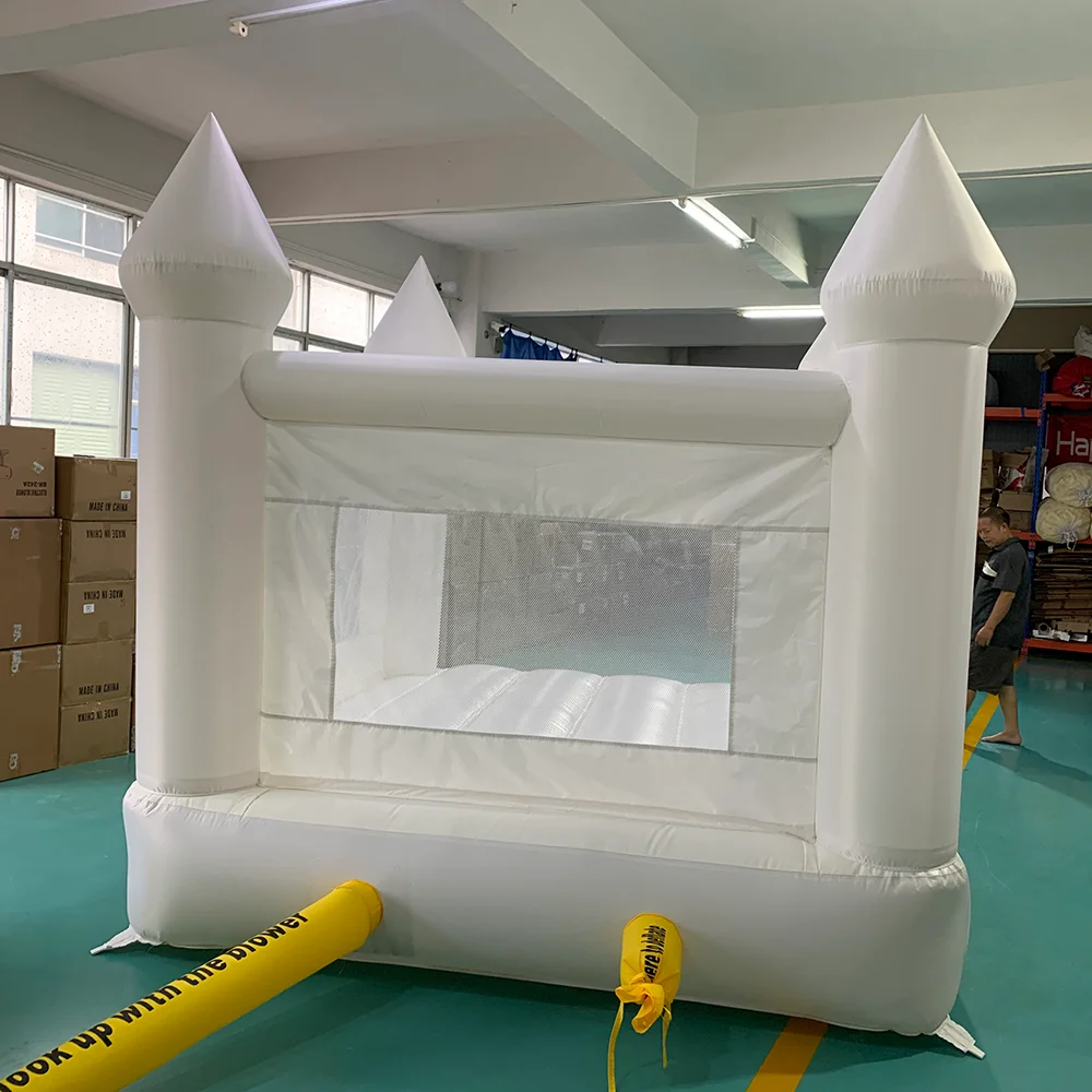 Inflatable Jumping Castle 3.7*2.7*2.6M White Bounce House For Kids Bouncy House White For Children With Blower Slide Outdoor Toy 4