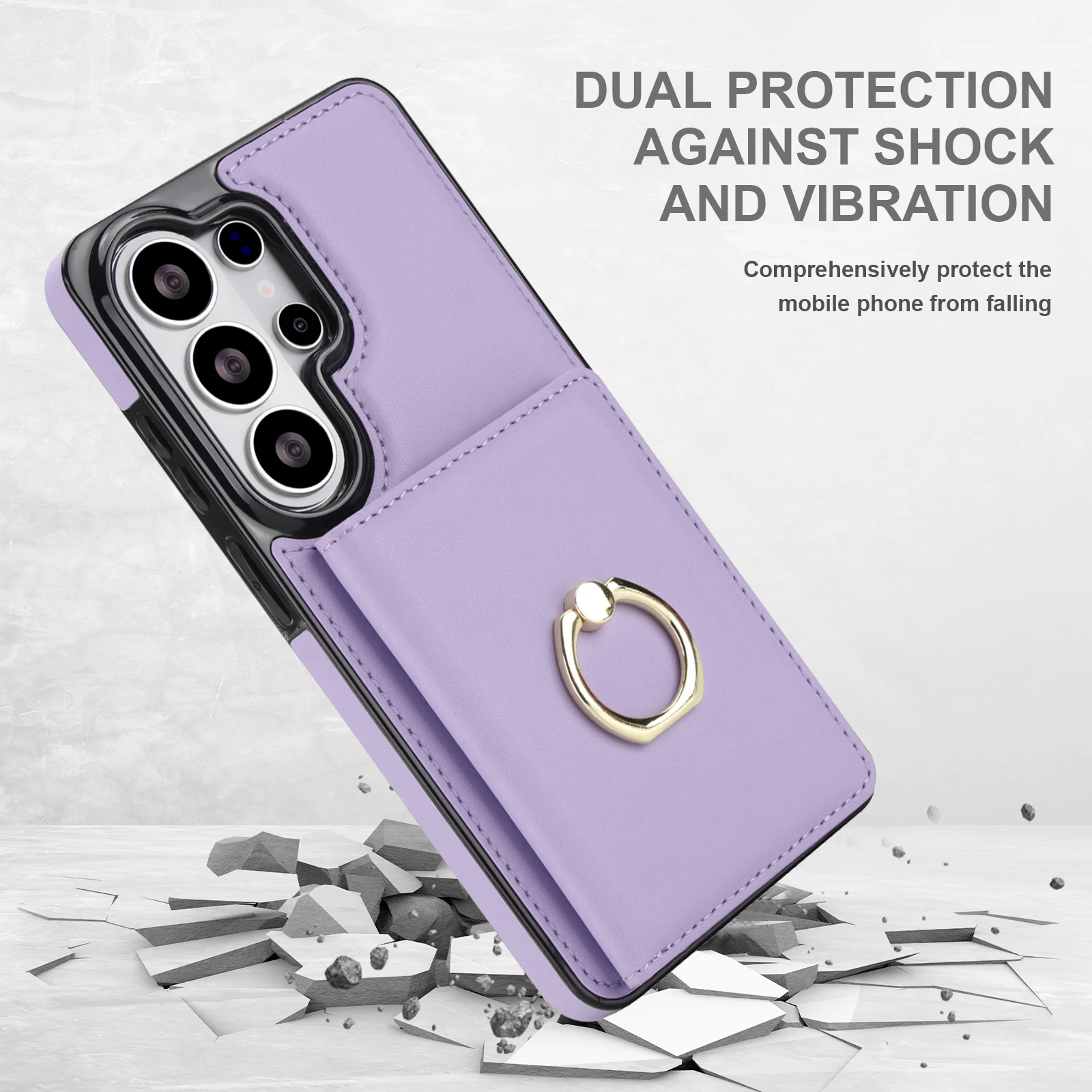 Leather Phone Case With Ring Holder And Card Slots For Samsung_voghion.com