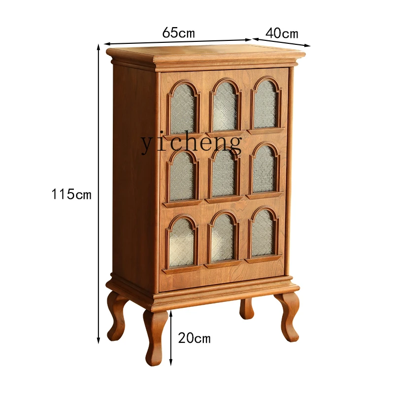

Zc Antique Vintage Solid Wood Storage Display Cabinet Retro Entrance Cabinet Cherrywood Living Room Tea Cabinet
