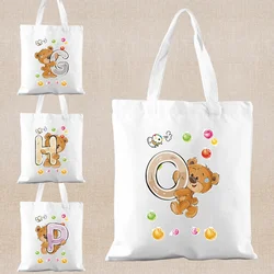 Bear Letter Print Shopping Bag Ladies Tote Bag Canvas Shoulder Bags Shopper Hand Bag High Capacity Cloth Bags Women Sundries Bag
