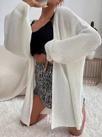 Fashionable and elegant solid color knitted sweater mid to long cardigan sweater women's top