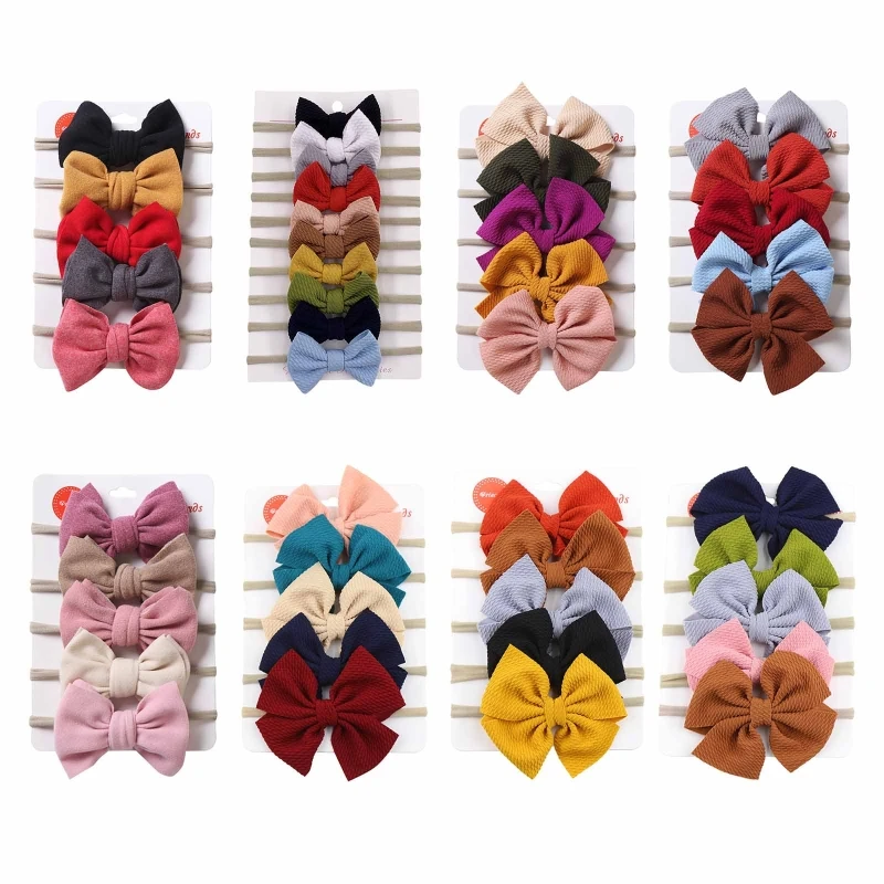 

5 Pcs Baby Girls Elastic Bows Headband Soft Fashion Princess Bowknot Hair Band Newborn Toddler Kids Headwear Hair Accessories