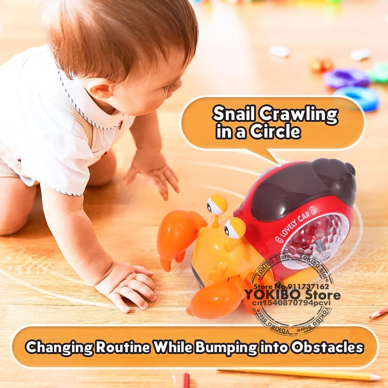 thumbnail image 2 of Juguetes para bebés con forma de cangrejo gateando y luces LED, juguetes musicales interactivos para bebés, juguetes para gatear que bailan, juguetes para niños pequeños en movimiento de 0 a 12 años, 2 of 5