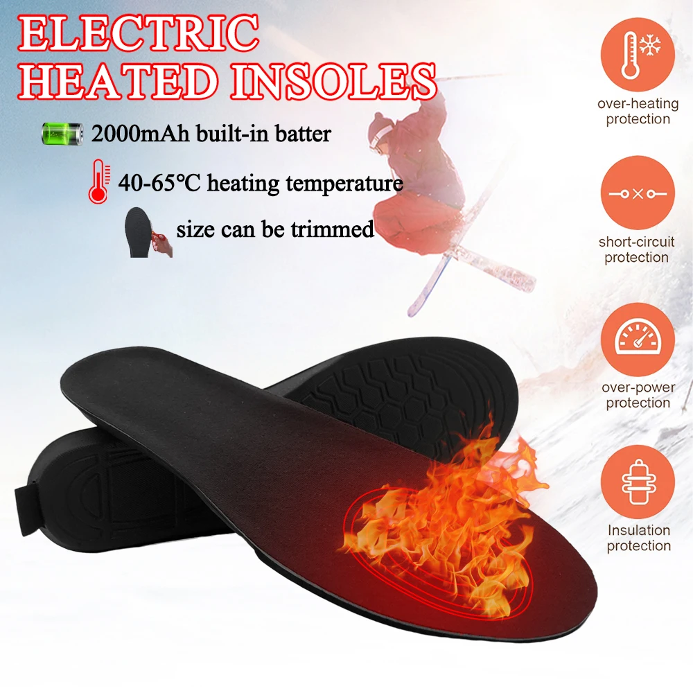 Rechargeable Heated Insole Heated Shoe Inserts with Remote Control Switch Wireless Foot Warmer for Hunting Fishing Hiking Unisex