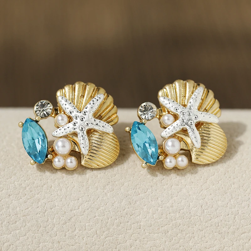 Allereyae Boho Sapphire Turtle Drop Earrings Silver Starfish Stud...