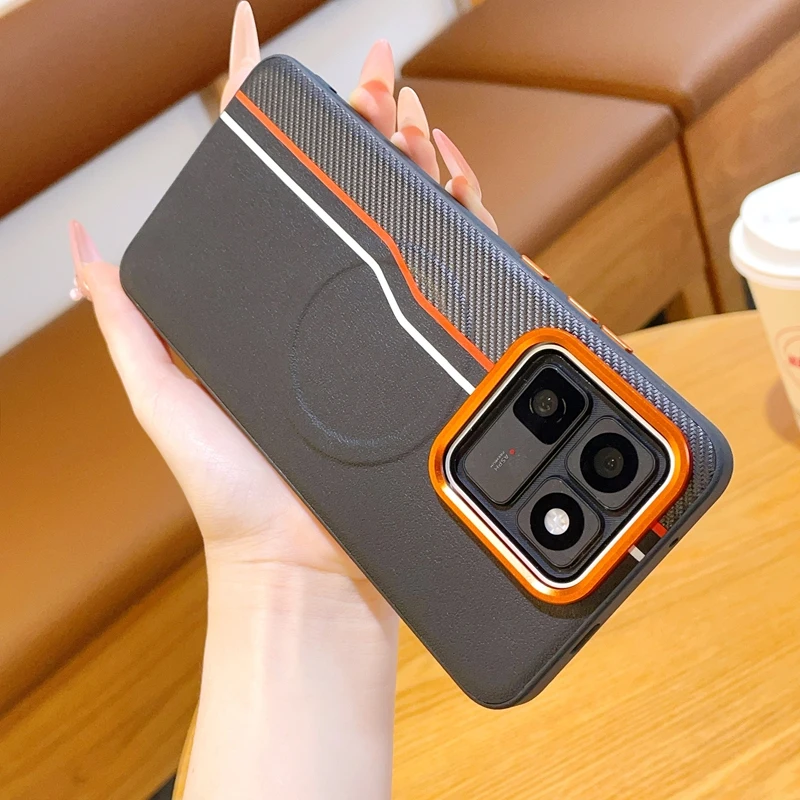 Magnetic PU Leather Colored Splicing Ultra-Thin Protective Smartphone Cover
