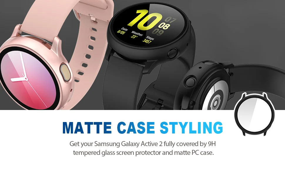 PC Hard Case for Samsung Galaxy Active 2 44mm 40mm Bumper Full Around Glass+ Screen Protector Cover for Galaxy Watch Active 2