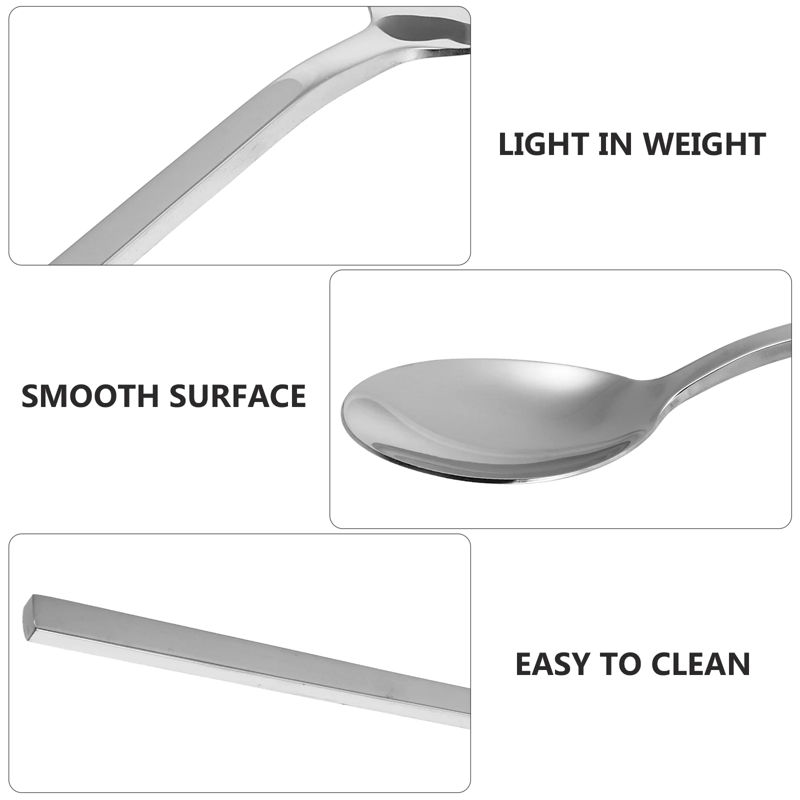 Stainless Steel Dessert Spoon Square Handle With Cake Long Yogurt Mixing Spoons
