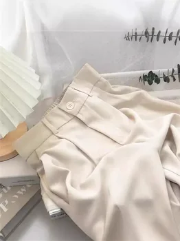 High Waist Women Suit Pants Fall Straight Office Ladies Korean Fashion Trousers Casual Button Loose Female Black Pants New 2024 1