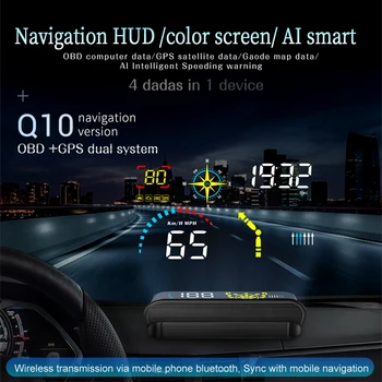 Display Head-up per Auto da 5,5 Pollici con Luminosità Automatica Q10, Strumento Diagnostico Auto, Nuovo HUD con Navigazione OBD+GPS e App Mobile
