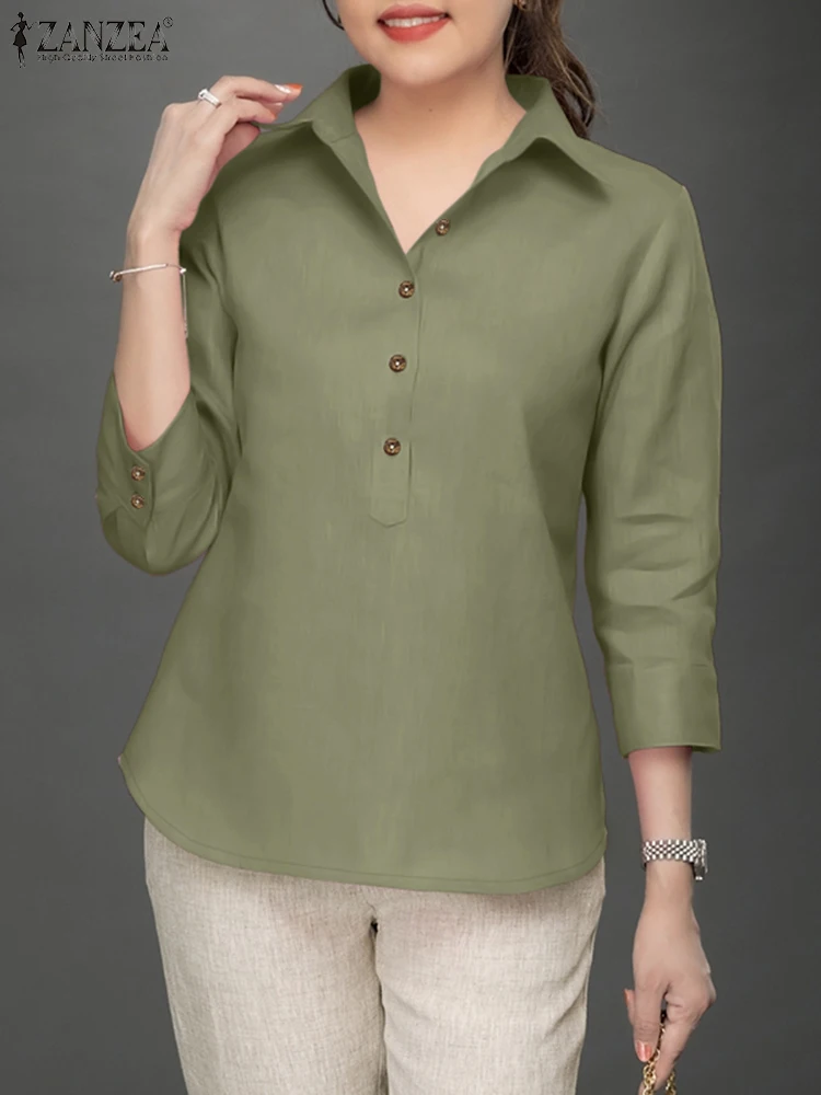  ʱ    繫 ۾ 콺 2025 ZANZEA  3/4  ָ ư ž Ʃ   콺