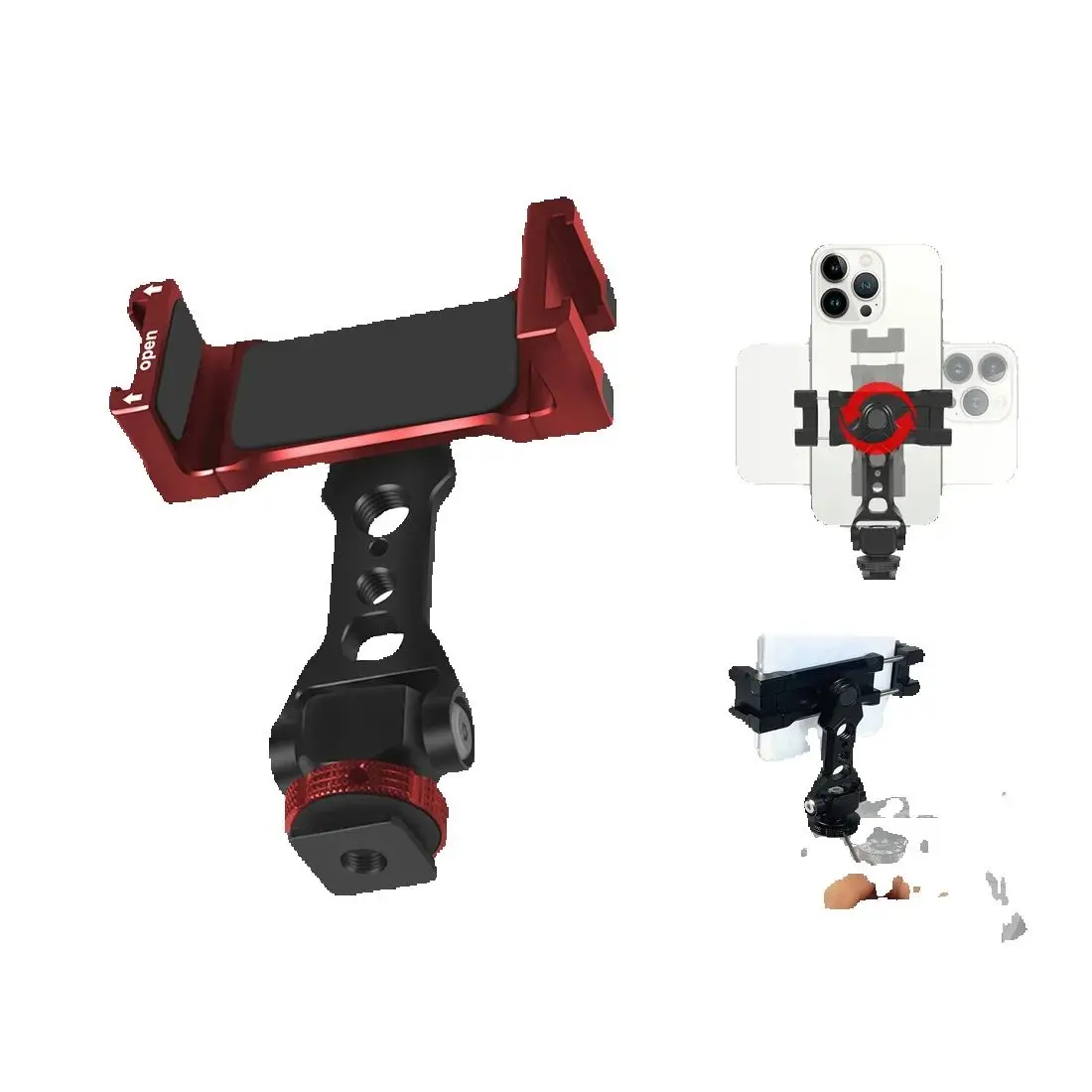 Metal Phone Holder Cold Shoe Mount 360&deg; Rotatable 1/4 3/8 ARRI for iPhone Android Smartphone DSLR Clamp for Arca Tripod Bracket