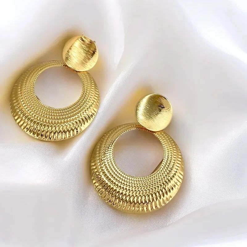 1 Pair Retro Geometric Overlapping Round Earrings Minimalist style For Women Girl Anniversary Jewelry GIft