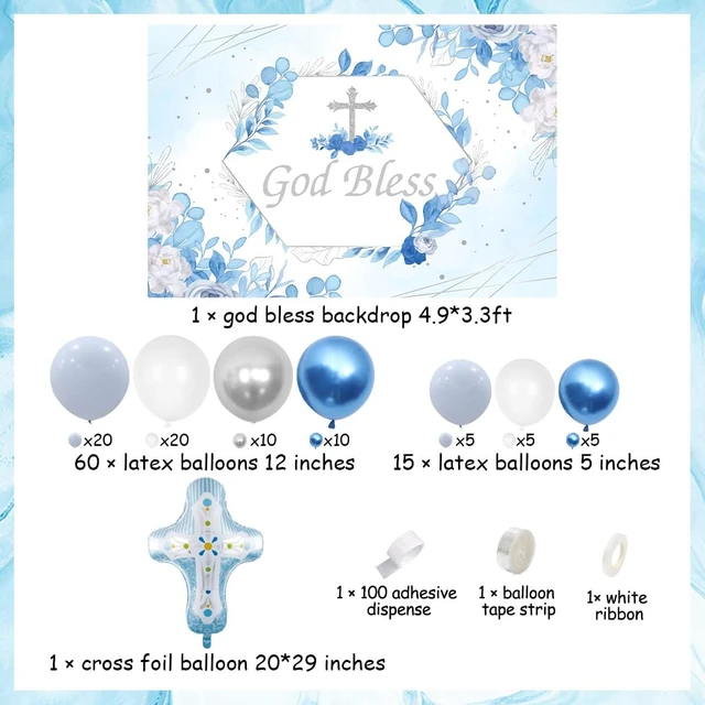 Decoraciones de fiesta de bautismo para niño, Kit de guirnalda de globos de  plata azul, telón de fondo de bendición de Dios, suministros para fiesta de primera  comunión - AliExpress