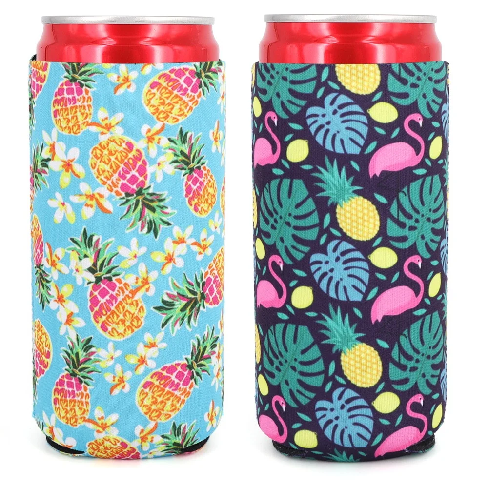 Set of 2 Collapsible Neoprene Beverage Cooler Sleeves for Tall Cans and Bottles