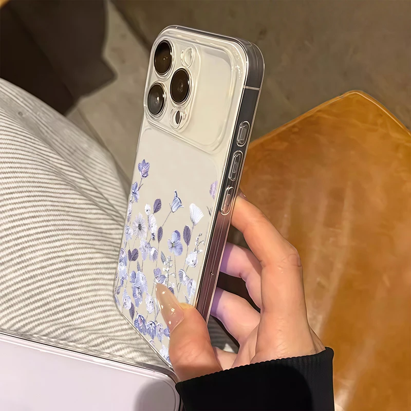 Purple Flower Shockproof Transparent Phone Case with Bumper Protection