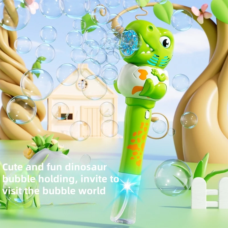 Cartoon Dinosaur Giraffe Bubble Blowing Machine for Children, Fully Automatic Handheld Bubble Stick, Luminous Bubble Toy