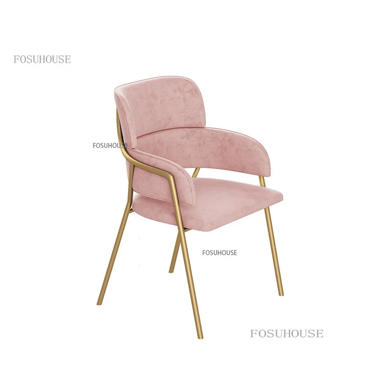 Modern Furniture Flannel Dining Chairs Kitchen Pink Makeup Chair Soft Backrest Cafe Dining Room Chair Bc