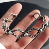 100% Solid 925 Sterling Silver Metal Bracelet for Women Vintage Handmade Simple Retro Black Stone Bracelet Birthday Gift Party 5