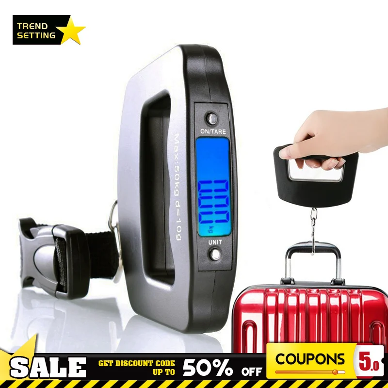 Bilancia Digitale Per Bagagli Da 50Kg/10G Con Retroilluminazione Bilancia Elettronica Portatile Bilancia Da Viaggio Appesa A Gancio Steelyard