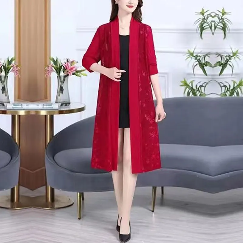 Fashion Jacquard Weave Blouse Loose Women's Clothing Gauze Patchwork Spring Summer Long Sleeve Thin Straight Open Stitch Shirt