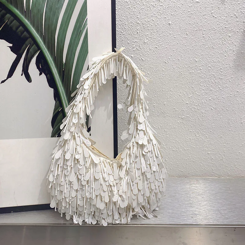 Handmade Beading New Chinese Style Socialite Luxury European American High-end Feel Niche Design Elegant Woven Pink Underarm Bag