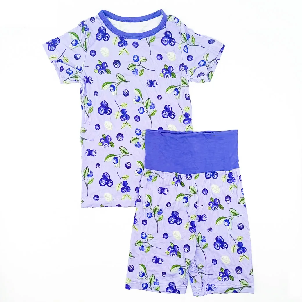 

Sweet Girl Blueberry Print Bamboo Fiber Short Sleeves Pajama Children Girls Sleeper Summer Clothes