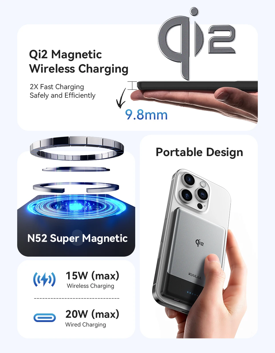 Kuulaa Qi2 Magnetic Power Bank 5000mAh PD