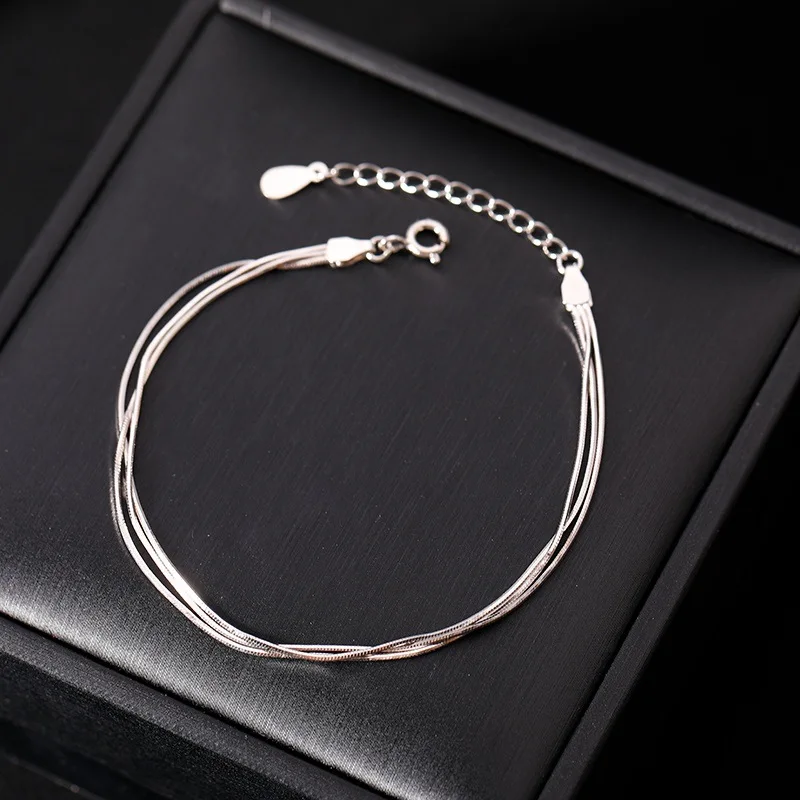 Fashion 925 Sterling Silver Bracelets for Women Simple Korean Multi Layer Coil Adjustable Bracelets Party Wedding Jewelry Gifts