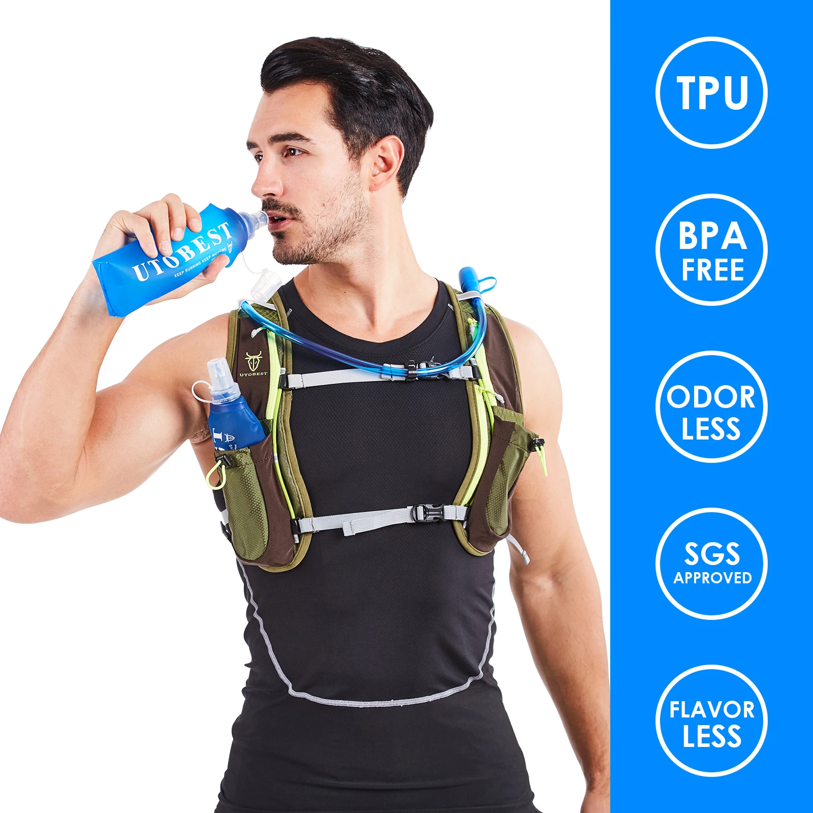 Portable Water Bottle UTOBEST Soft Flask Running Collapsible Water Bottles BPA PVC Free