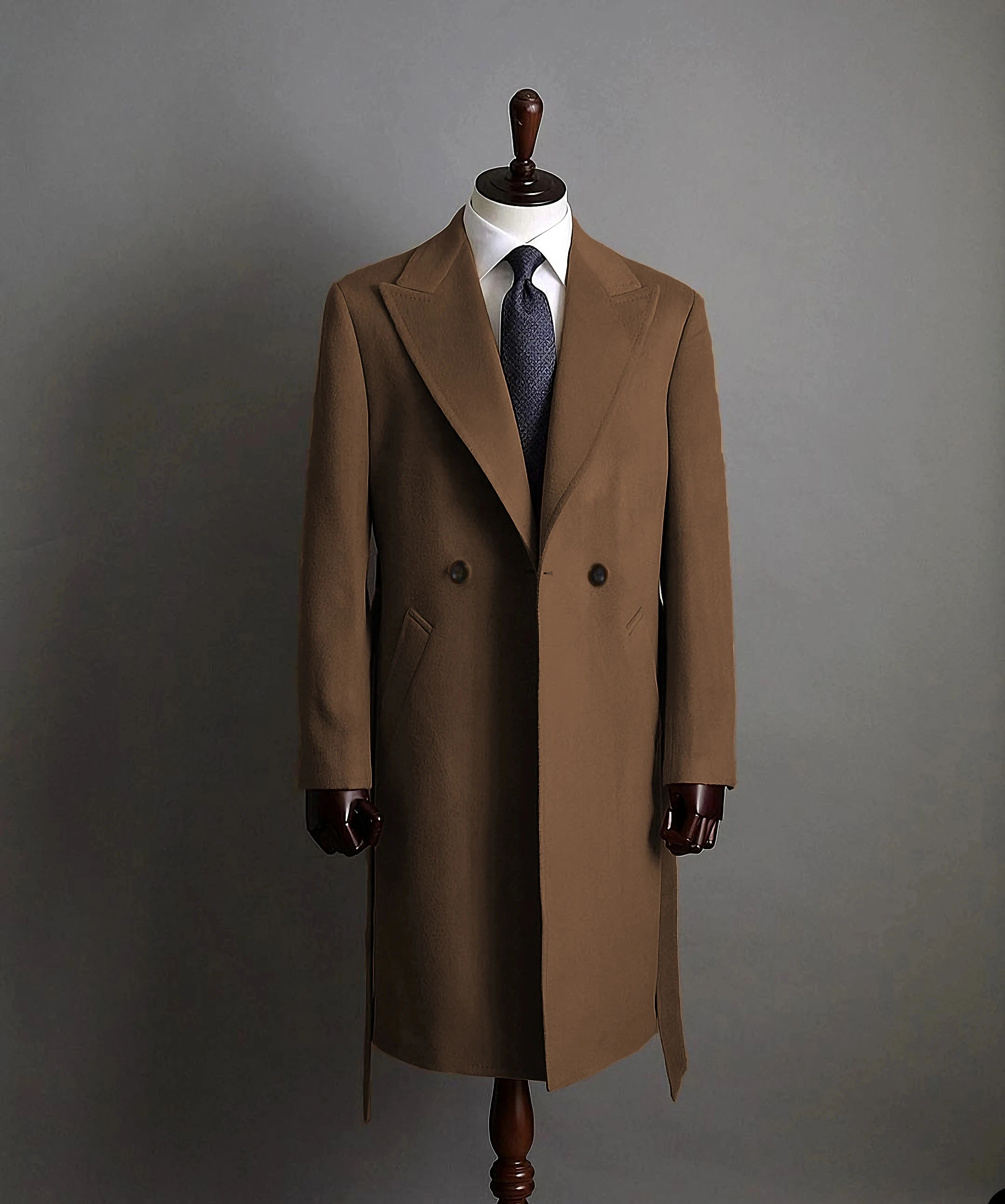 Modern Men's Trench Coat Peaked Lapel Slim Fit Double Breasted Casual Long Business Banquet Coat Jacket Men's Coats