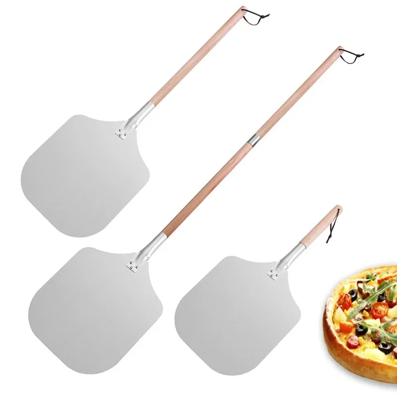 12/14inch Pizza Shovel Metal Non-Stick Pizza Peel with Wood Handle Cake Lifter Transfer Tray for Homemade Baking Pizza Bread