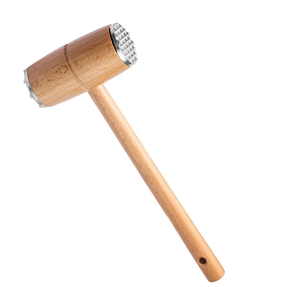 

1pcs Meat Mallet Tenderizer Wooden Handle Steak Beef Chicken Hammer Aluminum Alloy Hammer Head Anti-cracking Moisture-proof