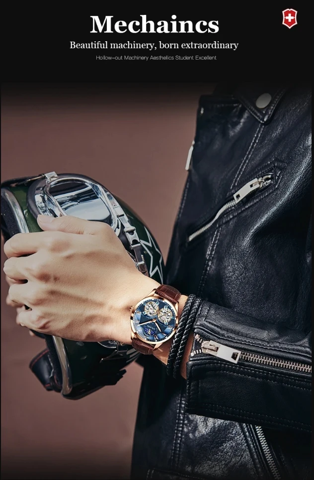 AILANG 8822 Herren Automatikuhr mit Doppel-Tourbillon, Skelett-Zifferblatt, Leuchtfunktion, wasserdicht, luxuriöse Business-Armbanduhr für Herren – Detail 7