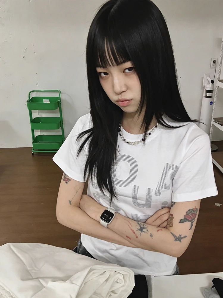 Tonngirls T-Shirt im koreanischen Stil für Damen, kurzärmelig, bedruckt, Grafik-Tops, japanische 2000er-Jahre-Y2k-Vintage-Grafik-Tops, Streetwear-T-Shirts – Detail 7
