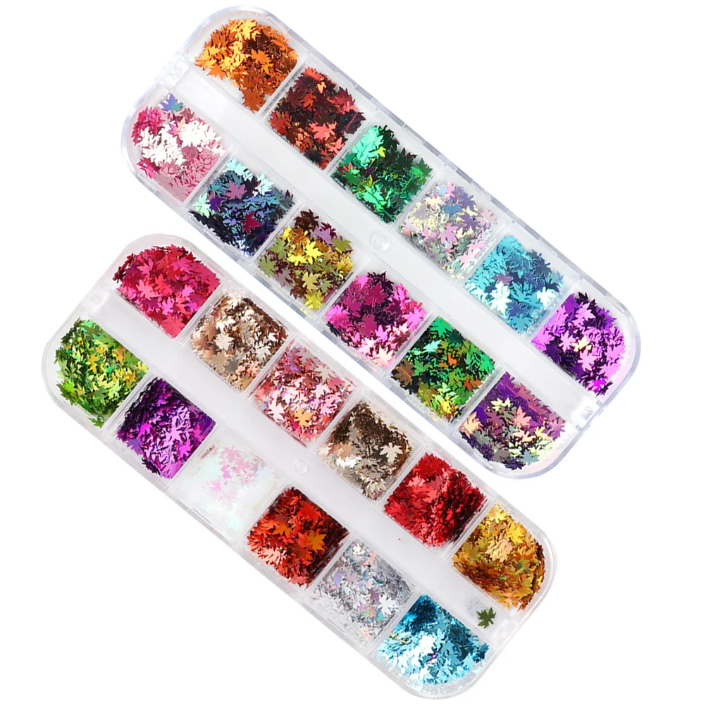 

2 Boxes Maple Leaf Sequins Nail Stickers Nails Manicure Women Laser Glue Decal