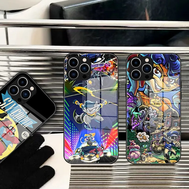 Cartoon Sly Cooper Custodia In Vetro Temperato Per Iphone 14 13 11 12 Pro 8 7 Plus X 13 Pro Max Xr Xs Mini Cover