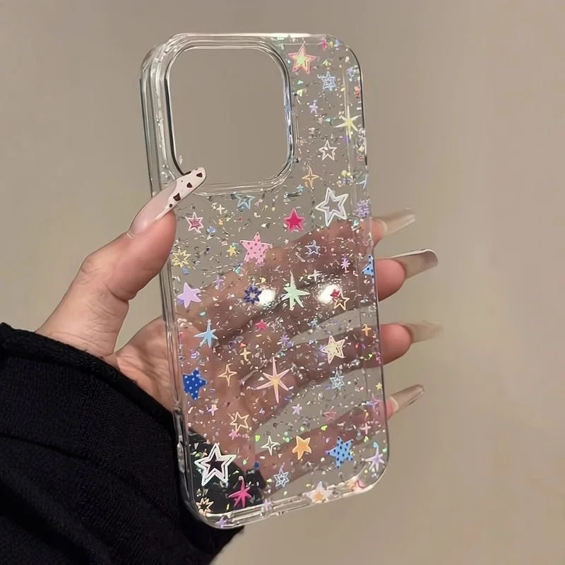 Sparkling Powder Transparent Painted Dopamine Star Phone Case