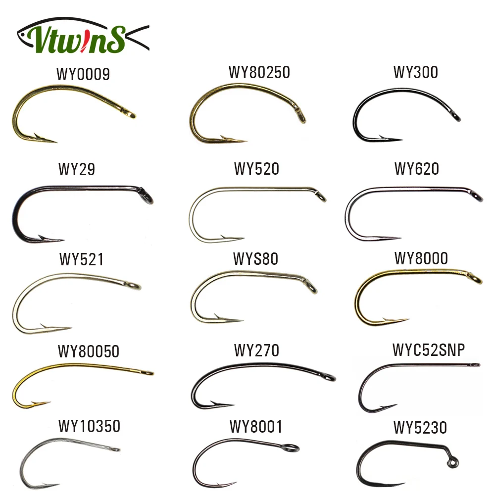 Vtwins 50 Classic Barb Barbless Fishing Fly Hook Dry Fly Wet Fly Jig Nymph  Shrimps Nymph Caddis Streamer Fly Tying Hook #2-#2/0