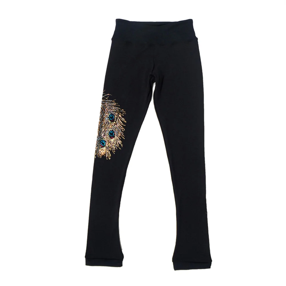 LIUHUO Ice Figure Skating Jacket Pants Women's Girl Trousers Top Peacock Rhinestone Teens Children Kids Dance