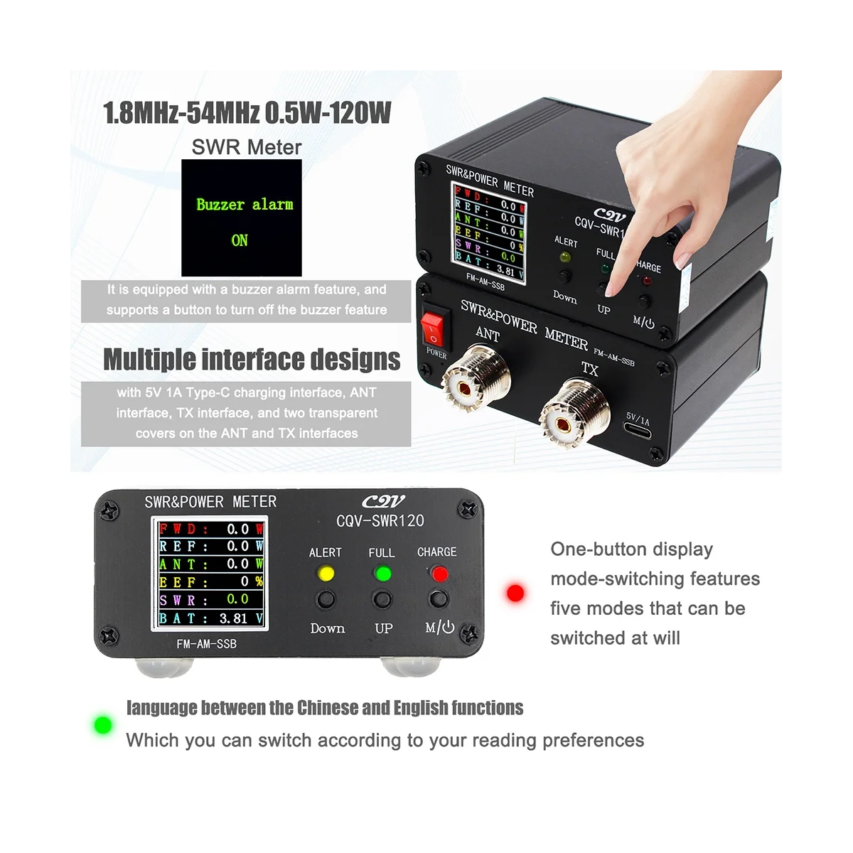 CQV-SWR120 SWR Ŀ ĵ ̺ 跮,  ĵ ̺ ˶ , 240x240 Ǯ ÷ ÷ FM-AM-SSB, 120W