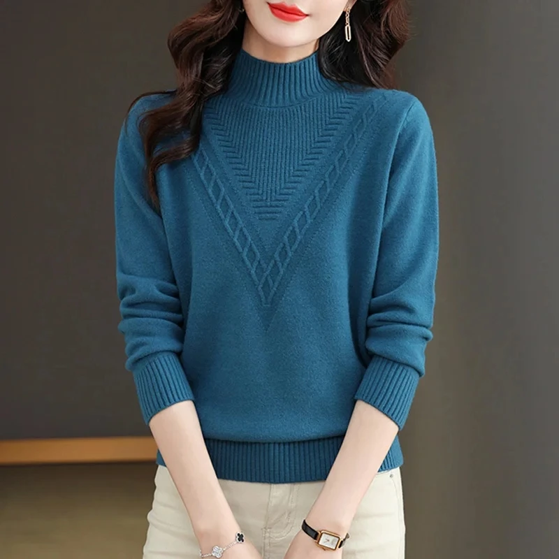 

Autumn Winter Middle-Aged Mother Fashion Womens Pullovers Knitted Sweaters Bottoming Shirt Knitwear Ladies Short Jumper Sweater