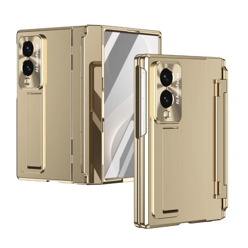 Wide Protective Case with Built-in Magnetic Screen Protector and Textured Metallic Finish - Shockproof and MagSafe Compatible